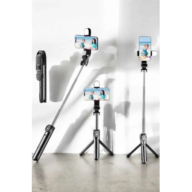 Tripod Kablosuz Bluetooth Bağlantılı Selfie Çubuğu 360 Derece Dönebilen