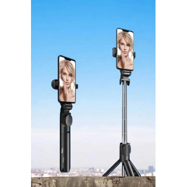 Tripod Kablosuz Bluetooth Bağlantılı Selfie Çubuğu 360 Derece Dönebilen