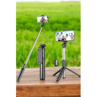 Tripod Kablosuz Bluetooth Bağlantılı Selfie Çubuğu 360 Derece Dönebilen