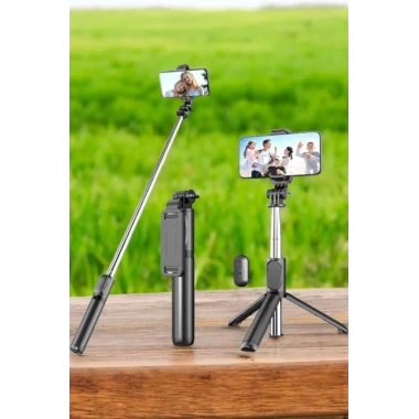 Tripod Kablosuz Bluetooth Bağlantılı Selfie Çubuğu 360 Derece Dönebilen