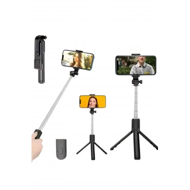 Tripod Selfie Çubuğu Bluetooth Kumandalı Kablosuz Led Işıklı