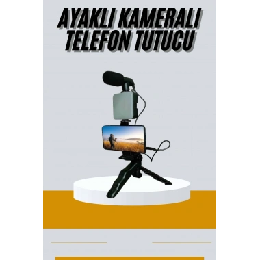 Tripod Telefon Tutucu Kumandalı Mikrofon Led Işık Vlog Video Kayıt