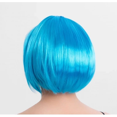 Turkuaz Açık Mavi Renk Düz Kesim Kısa Küt Parti Peruğu