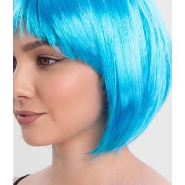 Turkuaz Açık Mavi Renk Düz Kesim Kısa Küt Parti Peruğu