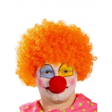 Turuncu Renk Kıvırcık Afro Bonus Peruk Takma Saç Ve Kırmızı Burun Seti