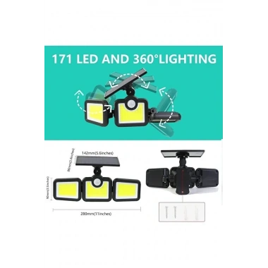 Üçlü Solar Led Projektör – Beyaz Işık – Sensörlü Dış Mekân Aydınlatma (5468)