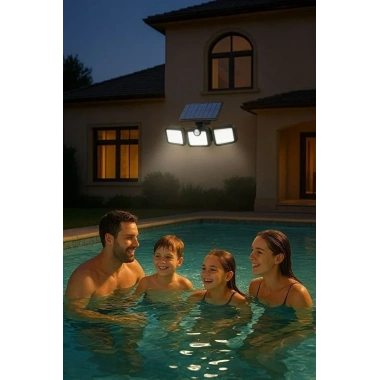 Üçlü Solar Led Projektör – Beyaz Işık – Sensörlü Dış Mekân Aydınlatma (5468)