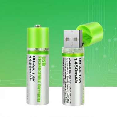 Usb ile Şarj Olabilen 2 li 1450 mah Lityum Şarjlı Kalem Pil