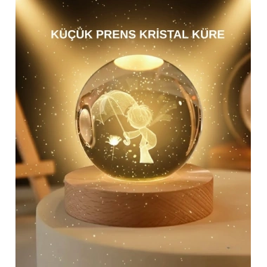 USB LED 3D Küçük Prens Kristal Küre Ahşap Standlı Gece Lambası