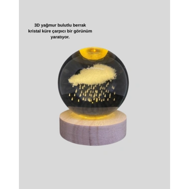 USB LED 3D Yağmur Bulutu Kristal Küre Sıcak Işıklı Ahşap Standlı Gece Lambası