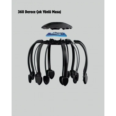 USB Şarjlı Kafa Masaj Aleti 3 Modlu 8 Başlıklı Stres Giderici