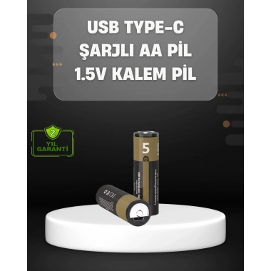 USB Type-C Girişli Şarjlı AA Lityum Pil | 1.5V Sabit Çıkış | 3200mWh (2li Paket)