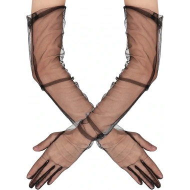 Uzun Boy Likralı Siyah Yetişkin Mega Tül Eldiven