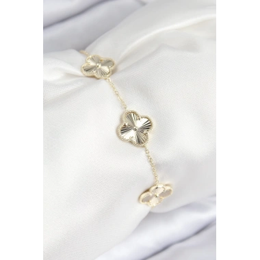 VIP Pirinç Yonca Model Gold Renk Kadın Bileklik