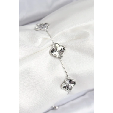 VIP Pirinç Yonca Model Gümüş Renk Kadın Bileklik