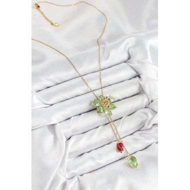 VIP Pirinç Zirkon Taşlı Çiçek Model Gold Renk Asansörlü Kadın Kolye