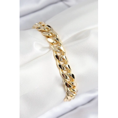 VIP Pirinç Zirkon Taşlı Klasik Zincir Model Gold Renk Kadın Bileklik