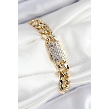 VIP Pirinç Zirkon Taşlı Klasik Zincir Model Gold Renk Kadın Bileklik