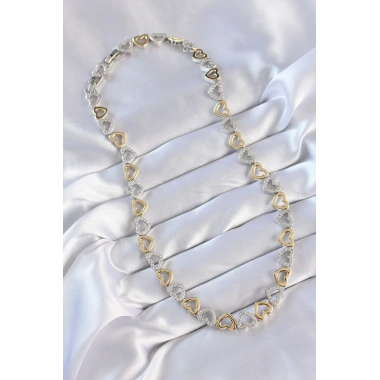 Vip Seri Pirinç Çift Renk Zirkon Taşlı İçi Boş Kalp Tasarımlı Kolye