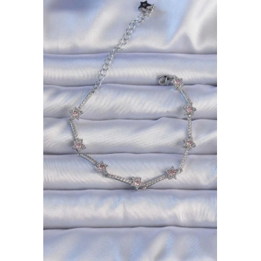 Vip Seri Pirinç Gümüş Renk Zirkon Taşlı Halley Yıldız Model Bileklik