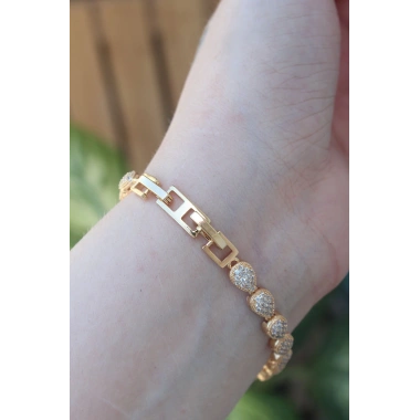Vip Seri Pirinç Zirkon Taşlı Gold Renk Damla Model Bileklik