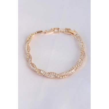 Vip Seri Pirinç Zirkon Taşlı Gold Renk Sarmal Model Bileklik