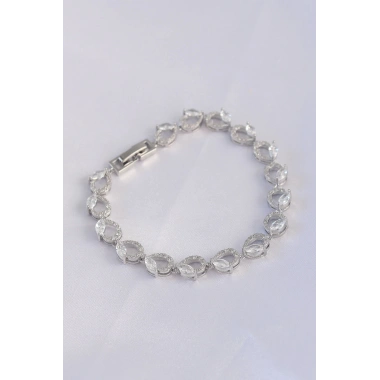 Vip Seri Pirinç Zirkon Taşlı Gümüş Renk Arpa Model Bileklik