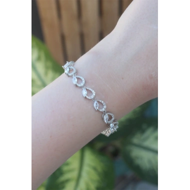 Vip Seri Pirinç Zirkon Taşlı Gümüş Renk Arpa Model Bileklik