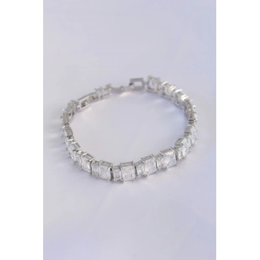 Vip Seri Pirinç Zirkon Taşlı Gümüş Renk Baget Su Yolu Model Bileklik