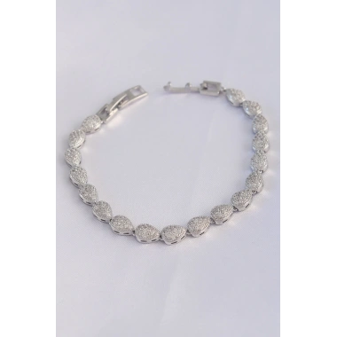 Vip Seri Pirinç Zirkon Taşlı Gümüş Renk Damla Model Bileklik