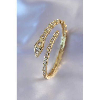 VIP Seri Yılan Model Gold Renk Kadın Kelepçe Bileklik