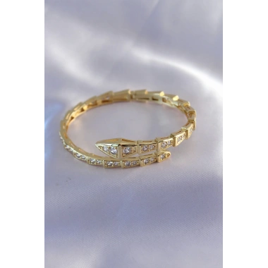 VIP Seri Yılan Model Gold Renk Kadın Kelepçe Bileklik