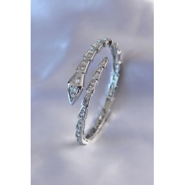 VIP Seri Yılan Model Gümüş Renk Kadın Kelepçe Bileklik