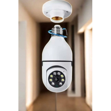 Wifi Kamera Duylu Ampul Görünümlü 360 Derece Dönebilen Ev Kamerası