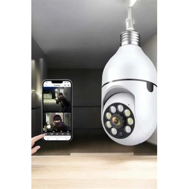 Wifi Kamera Duylu Ampul Görünümlü 360 Derece Dönebilen Ev Kamerası