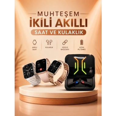 Wireless Şarjlı Akıllı Saat ve Dijital Göstergeli Kablosuz Bluetooth Kulaklık Nabız Ölçer