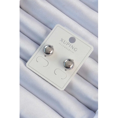 Xuping Gümüş Renk Minimal Bombeli Oval Küpe