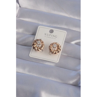 XUPİNG Rose Renk Oval Zirkon Taşlı Burgu Model Küpe