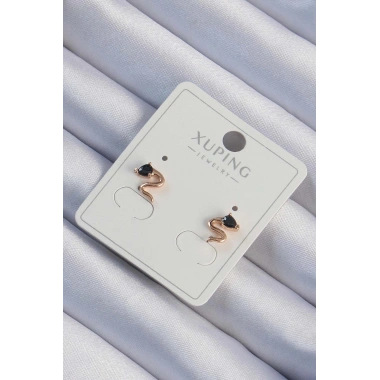 Xuping Rose Renk Siyah Zirkon Taşlı Kıvrımlı Küpe