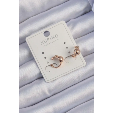 Xuping Rose Renk Zirkon Taşlı Bombeli Topçuk Earcuff Küpe