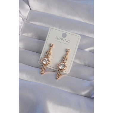 XUPİNG Rose Renk Zirkon Taşlı Geometrik Sallantılı Küpe
