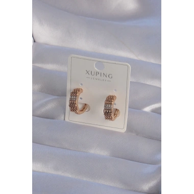 XUPİNG Rose Renk Zirkon Taşlı İşlemeli Halka Küpe