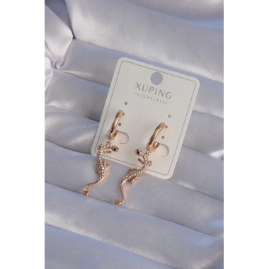 XUPİNG Rose Renk Zirkon Taşlı Kertenkele Model Halka Küpe