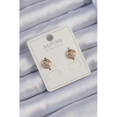 Xuping Rose Renk Zirkon Taşlı Yansımalı Oval Küpe