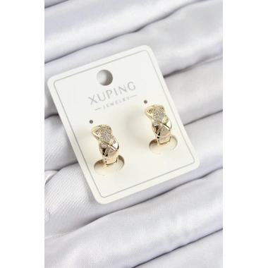 Xuping Zirkon Taşlı Geometrik Desenli Halka Model Gold Renk Kadın Küpe