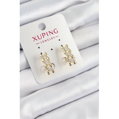 Xuping Zirkon Taşlı Sıralı Damla Model Gold Renk Kadın Küpe