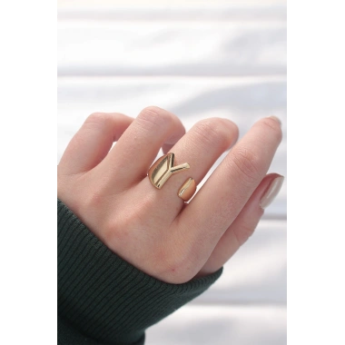 Y Harfli Altın Renk Ayarlanabilir Yüzük