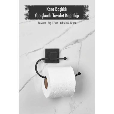 Yapışkanlı Kare Başlıklı Siyah Tuvalet Kağıtlığı