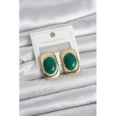 Yeşil Renk Kare Model Vintage Kadın Küpe