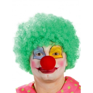 Yeşil Renk Kıvırcık Afro Bonus Peruk Takma Saç Ve Kırmızı Burun Seti
